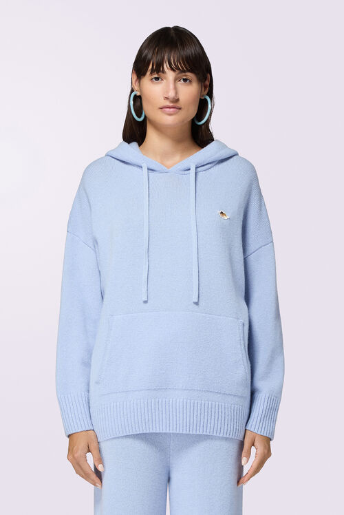 Angels Patch Knit Hoodie Light Blue